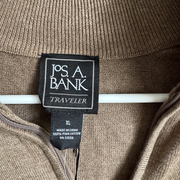 Jos. A. Bank Traveler 1/4 Zip Sweater XL Tan Pullover Performance Knit - Picture 3 of 5